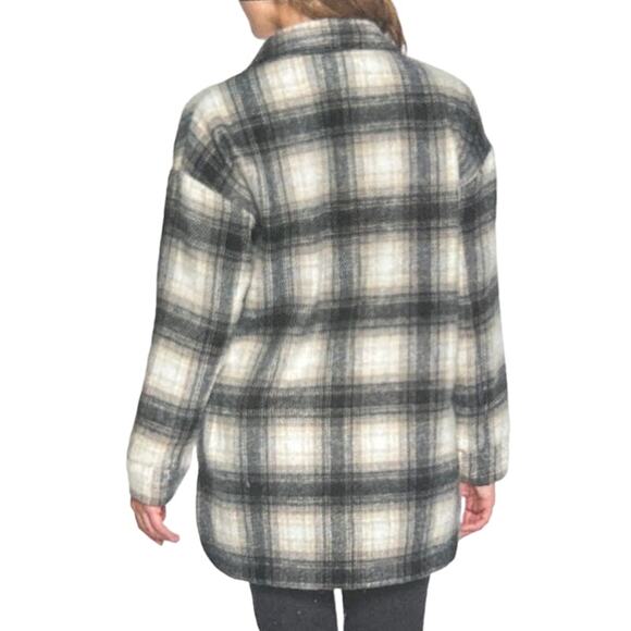 Banana Republic Women Black and Cream Brushed Flannel Plaid Shirt Jacket Small - Picture 2 of 4